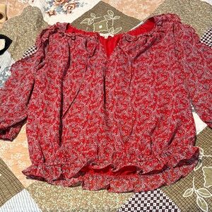 Max Studio Red Floral Peasant Blouse